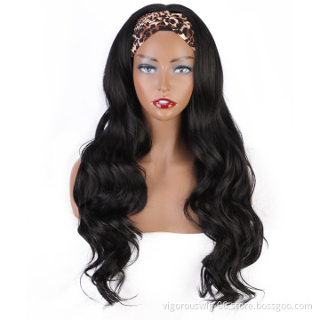 Vigorous wholesale cheap long body wave kinky curly dropshipping synthetic headband with band wigs for black women